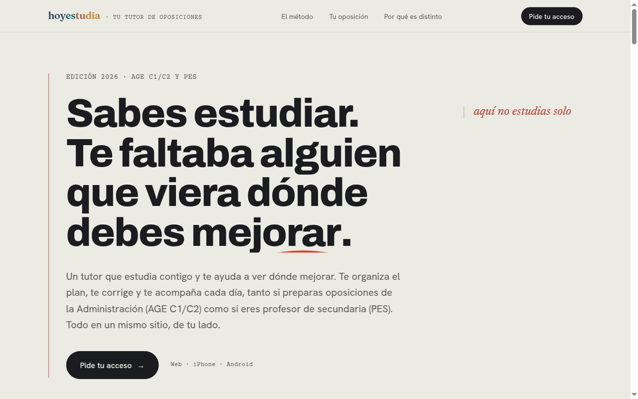 hoyestudia: AI-assisted prep for Spanish civil-service exams. From idea to a product in the market.
